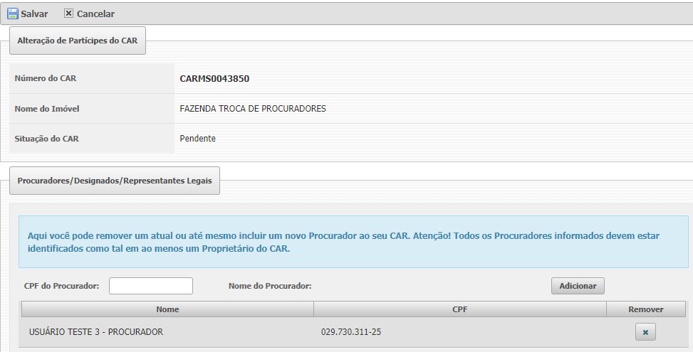 Figura 23: Troca de procuradores/designados/representantes legais