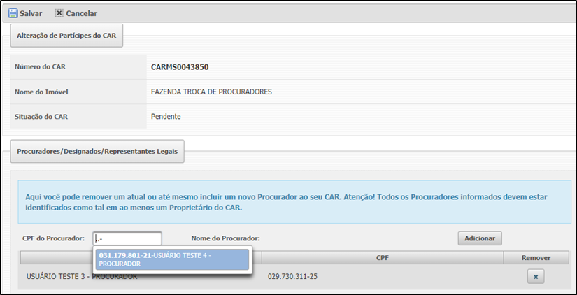 Figura 24: Troca de procuradores/designados/representantes legais