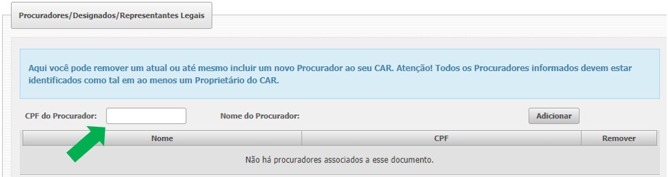 Figura 3: Seção Procuradores/Designados/Representantes Legais