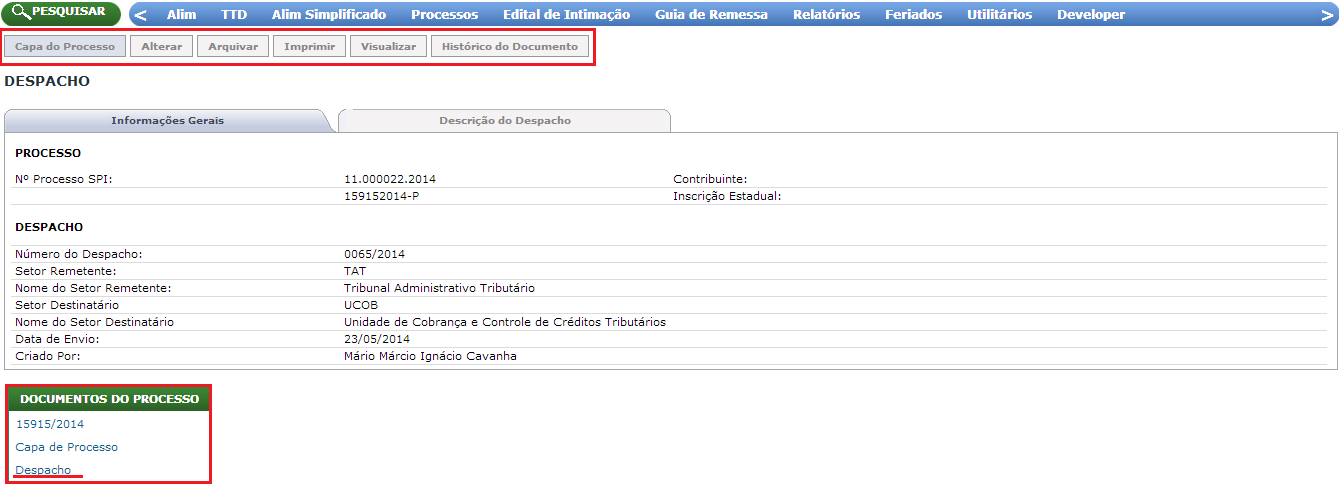 InserindoDocumentoDespacho